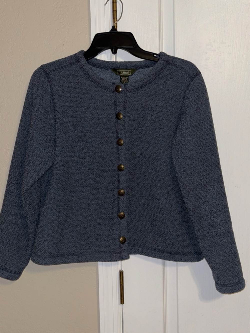 L.L. Bean Women's Navy Button-Front Textured Cardigan